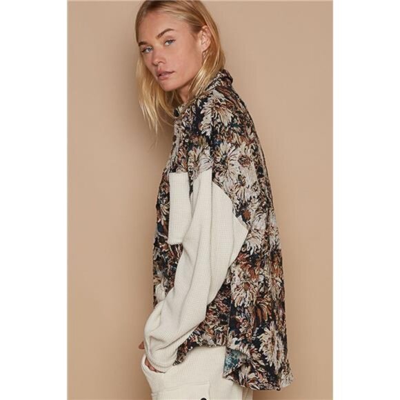 POL Contrast Sleeves Button Down Floral‎ Jacquard Shirt - Picture 3 of 4